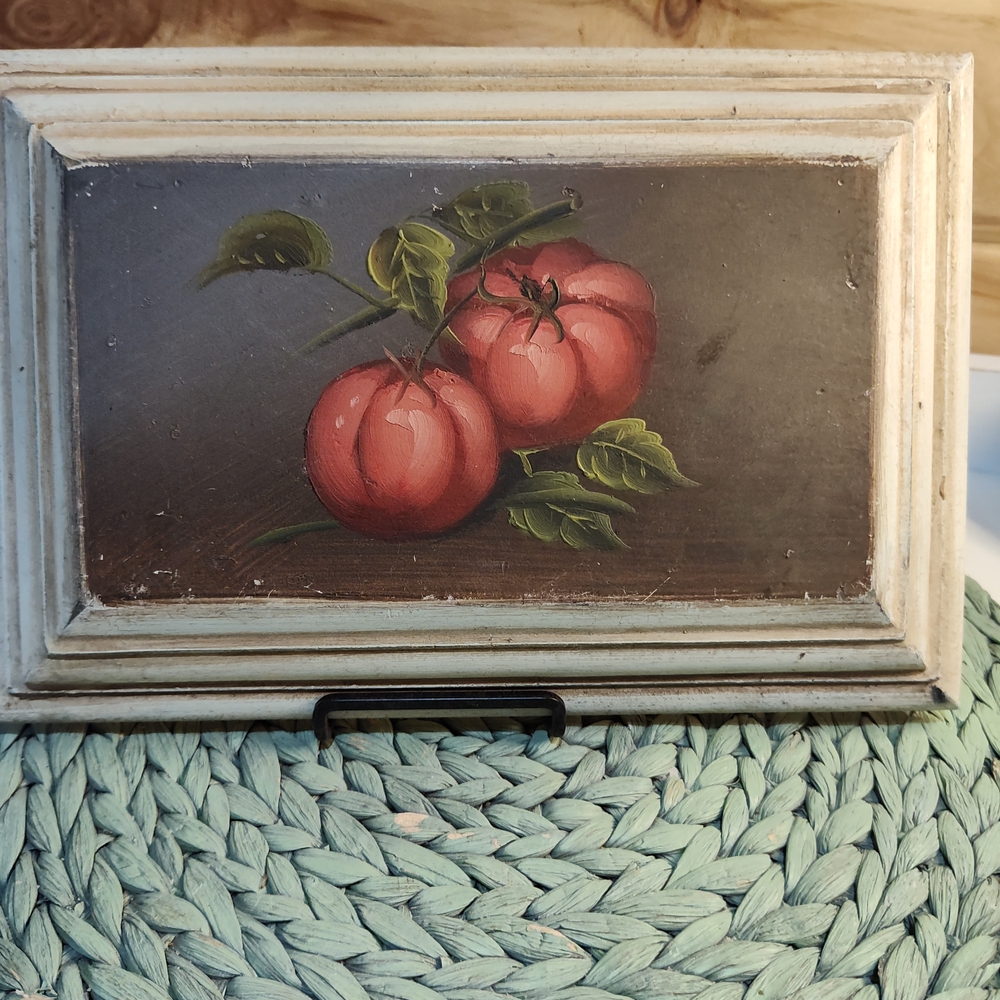 Farmhouse Shabby Distressed Vintage Painting Tomatoes Vegetable Moody Wood